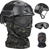 VPZENAR Airsoft Helmet, Black PJ Tactical Helmet and Balaclava Mask Paintball Goggles,Tactical Airsoft Gear