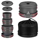 Alocs Camping Cookware, Aluminum Camping Cooking Set Camp Kitchen, Portable Camping Pots and Pans Set Essentials Mess Kit for Backpacking, Outdoor Cooking and Picnic