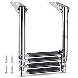 Marinebaby Heavy Duty Boat Telescopic 4 Step Ladder Stainless Steel Swim Platform Telescoping Ladder Extendable 4 Step for Boat Yacht