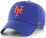 47 Brand MLB Team Color Home Primary Logo Clean Up Adjustable Baseball Cap Hat, Adult One Size Fits All - New York Mets Blue