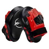 Valleycomfy Boxing Curved Focus Punching Mitts- Leatherette Training Hand Pads,Ideal for Karate, Muay Thai Kick, Sparring, Dojo, Martial Arts(Red)