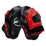 Valleycomfy Boxing Curved Focus Punching Mitts- Leatherette Training Hand Pads,Ideal for Karate, Muay Thai Kick, Sparring, Dojo, Martial Arts(Red)