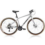 DEYGIA Hybrid Bike, 24-Speed 700C Wheel Hybrid Bicycle with Dual Disc Brakes, Trigger Shifting, Internal Wiring Frame, Lightweight City Commuter Bicycle for Men Women Adult, Size M-Silver
