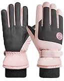 DOFOWORK Ski Gloves Men - Winter Gloves Warm for Men & Women, Waterproof Glove Touchscreen, Snow Glove Women, Black & Pink
