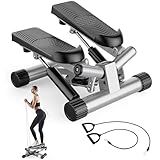 Sweetcrispy Mini Stair Twist Steppers with Resistance Bands for Exercise at Home, Portable Sport Machine for Full Body Workout, 220LBS Capacity,New Grey