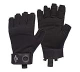 BLACK DIAMOND Men's Crag Half-Finger Gloves | Breathable Stretch Mesh | Synthetic Leather Palm | Lightweight Protection for Belaying & Via Ferrata | Black | Extra Large