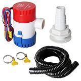 Lxngyi 12V Manual 1100GPH Boat Bilge Pump Hose Kit, 1-1/8" Outlet