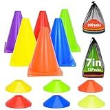 42/84Pcs Soccer Cones Set, 12Pcs 7" Cones Sports with 30Pcs Disc Cones & Mesh Bag, Soccer Cones for Training, Cones for Sports Training, Soccer Training Cones(42 Packs, Multicolor)