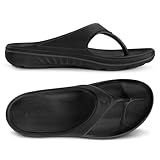 Mens Arch Support Flip Flops with Cushion & Non-Slip Sole, Beach Sandals Slip On Indoor Outdoor (Black,11)