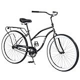 BALINGE 26 Inch Beach Cruiser Bike for Men, City Hybrid Bike Single Speed Steel Frame Commuter Bike for Women Men Senior,Height-Adjustable Leather Saddle, Black