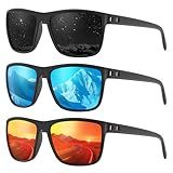 Fanshen Polarized Sports Sunglasses for Men Women, UV Protection Lightweight Sun Glasses for Driving Fishing Golf Cycling (Black+Blue+Red)