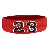 Basketball Headband for Men No. 23 Red Sweat Band Breathable Absorbent Sweatband Elastic Comfortable & Lightweight Sports Headband for Running, Gym, Badminton & More Headband