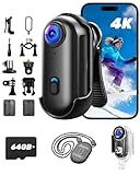 Upgraded 4K Action Camera, Mini Body Camera with Audio and Video Recording, Magnetic Hands Free POV Camera with 360°Rotatable Clip, Waterproof Case Chest Camerafor Pet Walking, Bike, Travel, Vlog