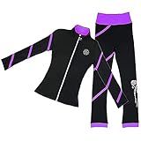 LIUHUO Figure Skating Spiral Jacket Pants Fleece Pants for Girls Black Pants for Women 8-10 Years