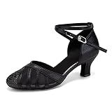 TINRYMX Womens Latin Dance Shoes Sequin Mesh Ballroom Salsa Tango Party Wedding Dance Shoes, DY105-Black-5.5cm-Suede Sole,8.5 (M) US