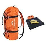 FUEMEILY Rock Climbing Rope Bag, Large Capacity Folding Rope Storage Backpack with Ground Sheet, Adjustable Straps Outdoor Climbing Gears Orange