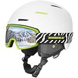 MOUNTALK Ski Helmet and Goggles for Men, Women & Kids - Lightweight in-Mold Snowboard Helmet with Adjustable Venting & OTG Anti-Fog Goggles - All-Weather Silver Mirror Lens - ASTM Certified,White,S