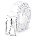 SUOSDEY Elastic Fabric Braided Belts for Men, Stretch Woven Belts for Golf Casual Jeans Shorts,white
