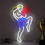 OkiyiD Muay Thai Neon Sign for Men, Martial Arts Wall Decor Combat Sports Theme Room Decor with USB Power & Hanging Chain, Ideal MMA Gifts for Bedroom, Game Room, Man Cave and Club Lighting Atmospher
