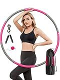Phobby Weighted Exercise Hoop for Adults, 2.2lb Detachable Fitness Hoop, Adjustable Hoops with Jump Rope, Tape Measure and Carry Bag, Home Gym Workout (Pink Grey)