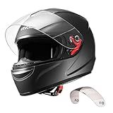 VEVOR Motorcycle Helmet, Full Face, Adult Motocross Dirt Bike Helmet with Tinted and Clear Dual Visor, Motorbike Racing Street with Detachable Liner for Men & Women, DOT Approved, (Matte Black, XL)