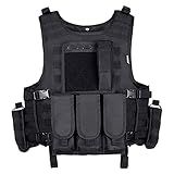 MGFLASHFORCE Tactical Airsoft Vest Adjustable Modular Paintball Vest (Black)