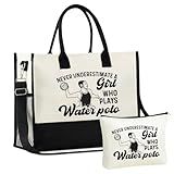 InnoBeta Water Polo Gifts for Women, Canvas Tote Bag, Tote with Top Zipper Closure, and Shoulder Strap