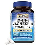 Vitalibre 10 in 1 Magnesium Complex, 420mg Elemental Magnesium | Ultra Strength, Max Absorption | Chelated Magnesium Supplement for Sleep, Nerves & Heart Health | Non-GMO, 120 Vegan Capsules