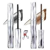 Curling Silver Stick Mascara, Metal Wand Tubing Mascara, Waterproof Fiber Mascara, Eyelash Primer,Tubular Eyelash Primer,Waterprooflong Curling Mascara,Natural and Non-smudged (Brown+Black)
