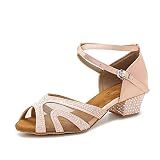 TTdancewear Rhinestones Ballroom Dance Shoes Women Latin Salsa Bachata Performance Dance Shoes 1.5"(9.5,Nude)