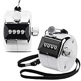 Oligei 2 Pack Metal Hand Counter Four-Digit Counter with Nylon Lanyard Silver Counter Click Counter Handheld Click Counter Digital Counting