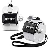 Oligei 2 Pack Metal Hand Counter Four-Digit Counter with Nylon Lanyard Silver Counter Click Counter Handheld Click Counter Digital Counting