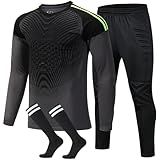 ZIQICAI2007 kids goalie jersey Soccer Goalie Shirt pants, Padded Goalkeeper Jersey, youth Long Sleeve Football Padded (Black, 7-8Years)