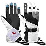 JEKOSEN Ski Gloves Women Mens Waterproof Touchscreen Snowboard Gloves Snow Cold Weather Winter Keep Warm Gloves with Anti-Lost Wrist Leashe White Medium