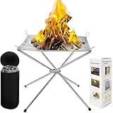 22 Inch Portable Outdoor Fire Pit with Carrying Bag,Foldable Stainless Steel Mesh Fireplace Wood Burning Collapsible Fireplace for Camping Outdoor Hiking BBQ Picnic