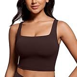 CRZ YOGA Butterluxe Square Neck Crop Tank Tops for Women - Workout Longline Sports Bras Padded Yoga Camisole Hot Fudge Brown Small