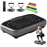 SoftGym Vibration Plate Exercise Machine for Lymphatic Drainage,Power Vibrate Stand Shake Board 450 Lbs Capacity Whole Body Workout Waver with Resistance Bands Weight Loss Gifts for Women Men-Gray