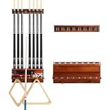EXTCCT Wall Mount Pool Stick Holder - Billiards Pool Cue Rack Hardwood Pool Cue Set Holder for 8 Cues Sticks Storage Pool Table Accessories Equipment Organizer
