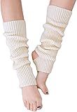 YUANQIAN Women Winter Extra Soft Long Legwarmer Warmer Knitted Stirrup Leg Warmers for Yoga Ballet Dance (White -1pair)