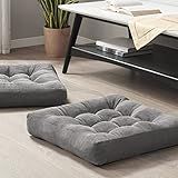 Meditation Floor Pillow Set of 2, Square Large Pillows Seating for Adults, Tufted Corduroy Cushion for Tatami Living Room, Grey, 22x22 Inch