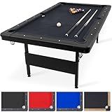 GoSports 6 ft or 7 ft Billiards Table - Portable Pool Table - Includes Full Set of Balls, 2 Cue Sticks, Chalk, and Felt Brush; Choose Your Size and Color