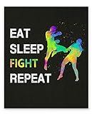 Eat Sleep Fight Repeat Sport Quote Wall Art 11x14 Unframed Print Poster, Christmas Birthday Gift for MMA Fighter, Coach Appreciation and Fan. Bedroom, Locker, Dorm Room Decor