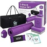 NOLAVA 7-Piece Yoga Mat Set - All-in-One Yoga Kit with TPE Thick Non-Slip Mat, 2pcs Blocks, Strap, Lavender Eye Pillow, Cards & Carry Bag for Home & Studio Workouts - Fitness Gear for All Levels.