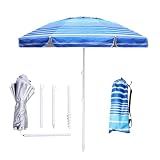 LOTTAFUN 6ft Beach Umbrella - Heavy Duty Wind Resistant UV 50+ Portable Sun Shade with Sand Anchor & Carry Bag, Outdoor Folding Umbrella for Beach, Pool, Patio, Garden (Blue Stripe) No Tilt The sand needs to exceed the spiral 6inch