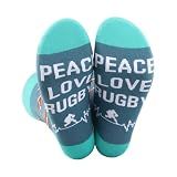 MNIGIU Funny Rugby Themed Gift 2 Pairs Peace Love Rugby Socks Football Fans Gift Sport Novelty Socks Rugby Player Gifts (Peace Love Rugby)