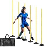 Nbguigdstr 6 Pcs 5 FT Adjustable Agility Training Poles for Soccer,Basketball,Football, Horse,Dog-Speed and Agility Training Equipment Sports Training Poles with Rubber Bases and Bag (Yellow)