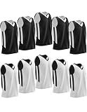 [10 Pack] Reversible Mens Mesh Performance Athletic Basketball Jerseys - Adult Team Sports Bulk (Black/White), Large, XL, XXL, Black/White