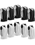 [10 Pack] Reversible Mens Mesh Performance Athletic Basketball Jerseys - Adult Team Sports Bulk (Black/White), Large, XL, XXL, Black/White
