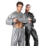 Sauna Suit, Lightweight Sauna Sweat Suit, Anti Rip Sweats Suit for Men Women, Gym Fitness Workout Suits Top Pants, PVC Weight Loss Sweat Suit for Weight Loss (Silver Large)