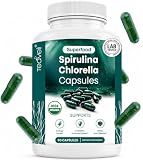 Organic Spirulina and Chlorella Capsules – Chlorophyll Pills & Blue Green Algae to Support Powerful Detox, Energy & A Healthy Immune System– 3X More Chlorella Spirulina Powder/Serving – 90 Ct